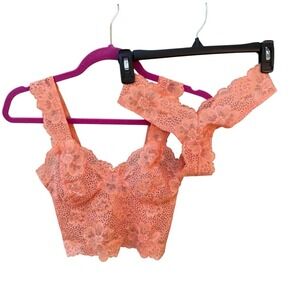 Vintage Victoria's Secret Orange Lace Bralette & Thong Set M